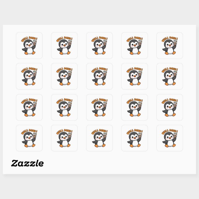 Adesivo Quadrado Pose Sticker Cute Chibi Penguin 'Delicioso' (Folha)