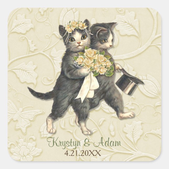 Adesivo Quadrado Posh Cats Wedding Ivory (Frente)