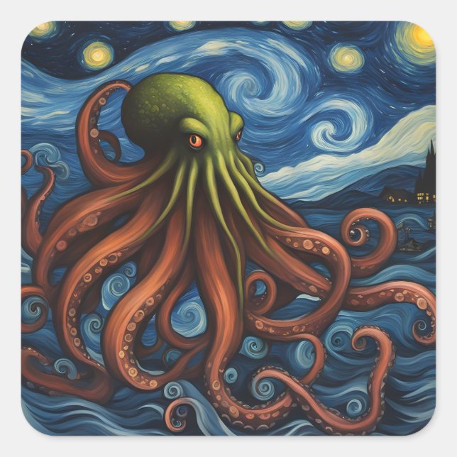 Adesivo Quadrado Poste-Impressionismo de Cthulhu (Frente)