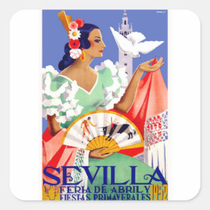 Adesivo Quadrado Poster 1952 justo de abril da espanha de Sevilha