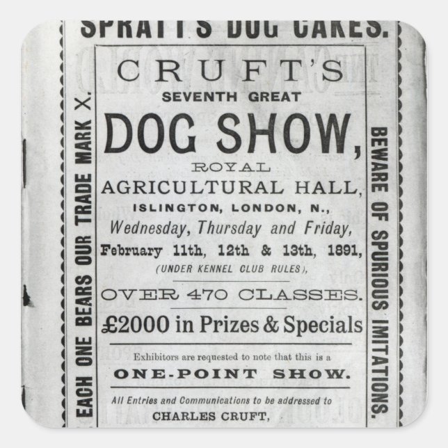 Adesivo Quadrado Poster anunciando Cruft's Dog Show (Frente)