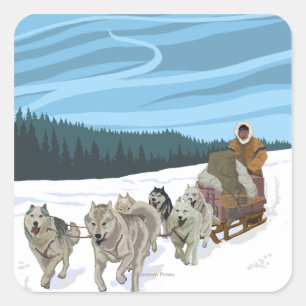 Adesivo Quadrado Poster das viagens vintage de AlaskaDogsledding