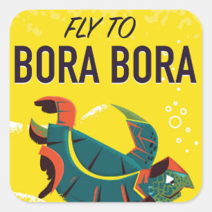 Adesivo Quadrado Poster das viagens vintage de Bora Bora