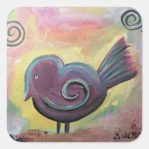 Adesivo Quadrado Poster de Bird de Arte Bastante Vermelha