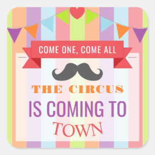 Adesivo Quadrado Poster de Circo Vintage Festa de aniversário infa