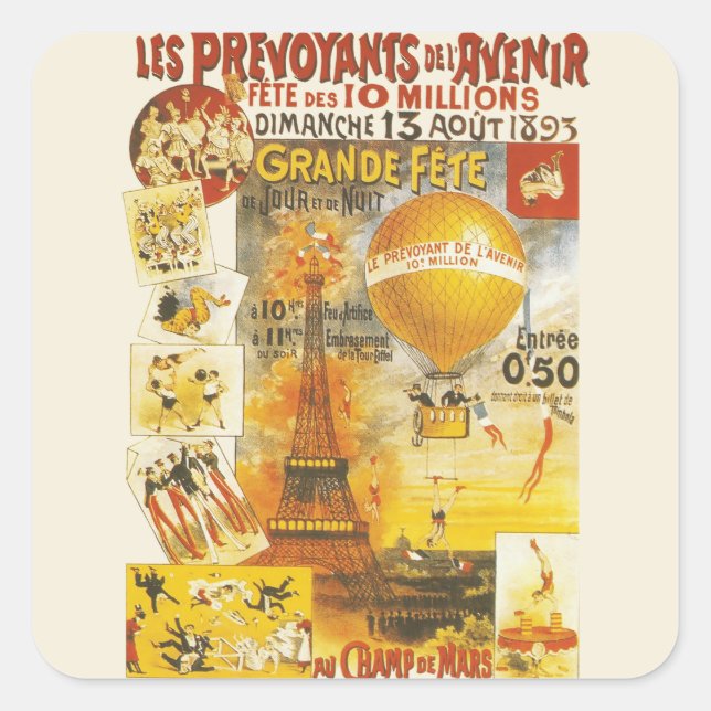 Adesivo Quadrado Poster de Feira Antiquada de Grande Fete (Frente)