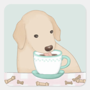Adesivo Quadrado Poster de Ilustração Cachorro, Café e Tratamentos
