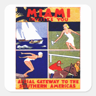 Adesivo Quadrado Poster de viagens 1925 de Miami