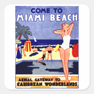 Adesivo Quadrado Poster de viagens 1925 de Miami Beach
