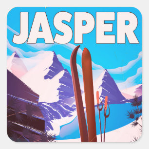 Adesivo Quadrado Poster de viagens de Alberta Canadá do jaspe
