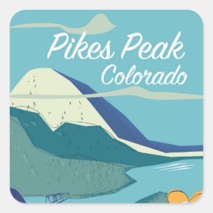 Adesivo Quadrado poster de viagens de estilo de vintage Pikes Peak