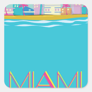 Adesivo Quadrado Poster de viagens de Miami Vintage em 1980