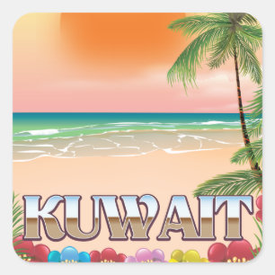 Adesivo Quadrado poster de viagens de praia do kuwait