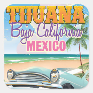 Adesivo Quadrado Poster de viagens de Tijuana Baja California