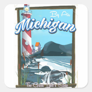 Adesivo Quadrado Poster de viagens do Farol de Michigan!