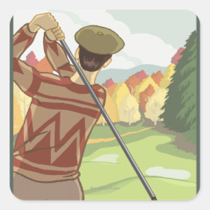 Adesivo Quadrado Poster de viagens Golfer SceneMontanaVintage
