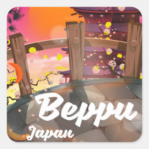Adesivo Quadrado Poster de viagens Japonês Beppu