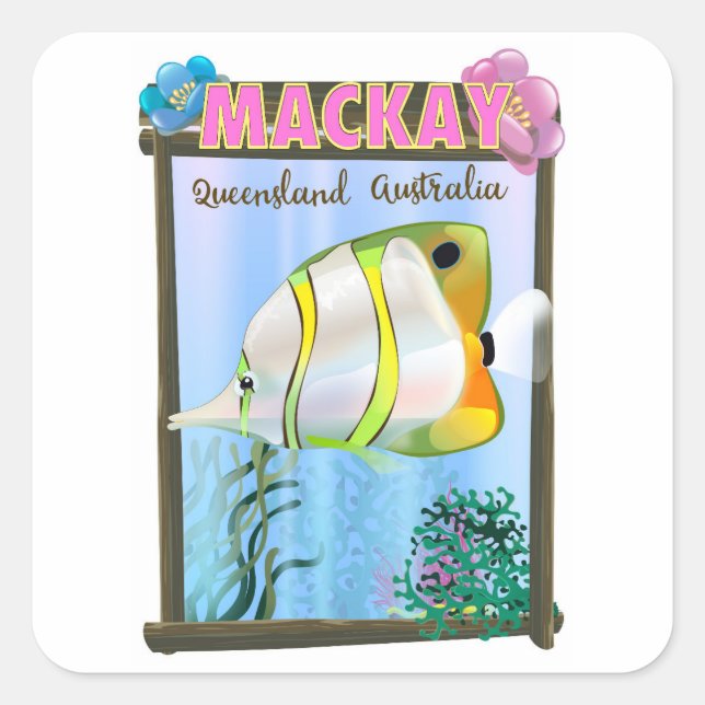 Adesivo Quadrado Poster de viagens tropical da Austrália Mackay (Frente)