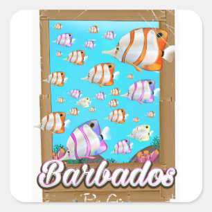 Adesivo Quadrado Poster de viagens tropical dos peixes de Barbados
