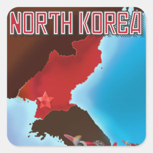 Adesivo Quadrado Poster de Viagens vintage da Coreia do Norte.