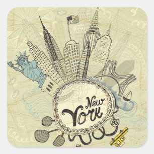 Adesivo Quadrado Poster do Doodle de New York
