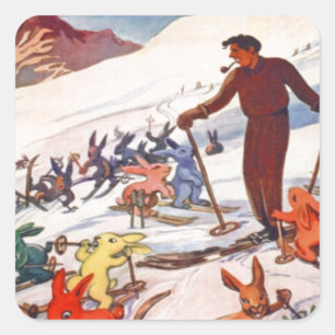 Adesivo Quadrado Poster do esqui do vintage, Arlberg, rua Anton