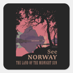Adesivo Quadrado Pôster Minimalista do Pôr do Sol na Noruega - Fior