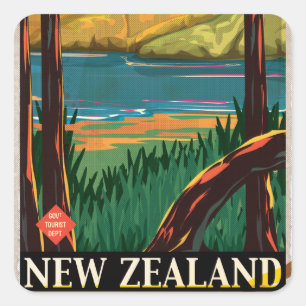 Adesivo Quadrado Poster Viagens vintage da Nova Zelândia