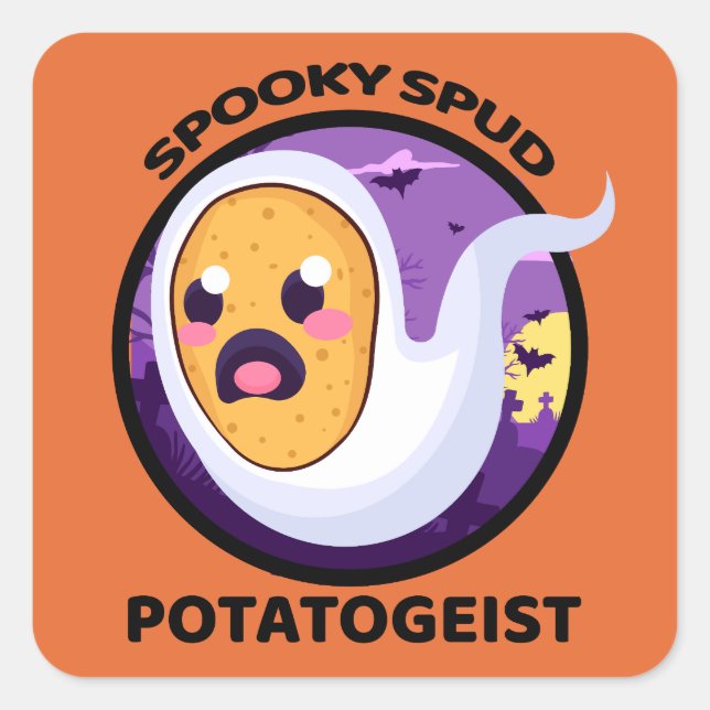 Adesivo Quadrado Potatogista Spooky Spud Potato - Halloween Cute (Frente)