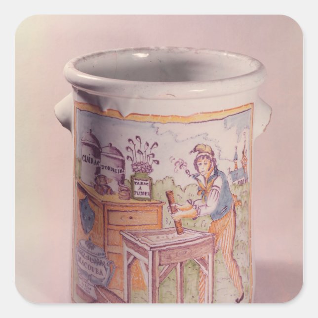Adesivo Quadrado Pote de cigarro que representa um tobacconista (Frente)