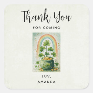 Adesivo Quadrado Pote de Ouro Vintage e Arco-íris Obrigado