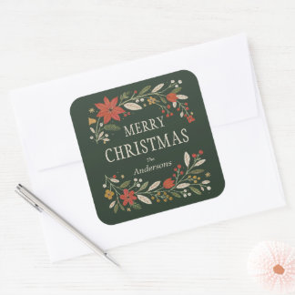 Adesivo Quadrado Povo Verde Floral Feliz Natal