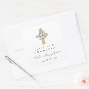 Adesivo Quadrado Povos Florais Rosa Cruzando Primeira Comunhão