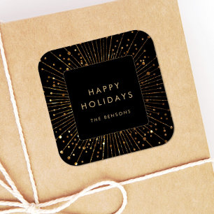 Adesivo Quadrado Praça de Feriados Felizes do Sunburst, Glitter Dou