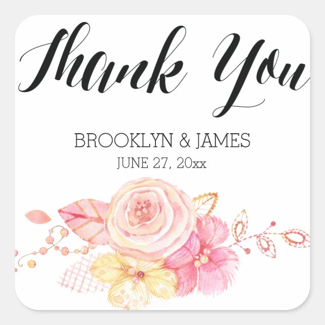 Adesivo Quadrado Praça de Stickers Floral Floral de Casamento de Co (Frente)