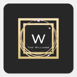 Adesivo Quadrado Praça do Monograma Dourado Moldura Minimalismo Geo