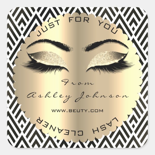 Adesivo Quadrado Praça Dourada Lash Cleaner do Chevron Branco Preto (Frente)