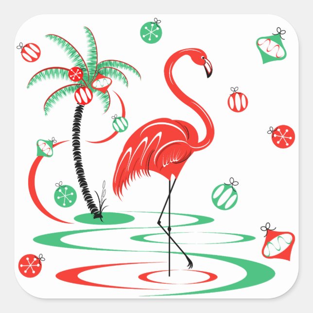 Adesivo Quadrado Praça Flamingo Baubles de Natal vermelho (Frente)