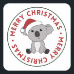 Adesivo Quadrado Praça Koala Christmas Snow Winter Animais Koalas<br><div class="desc">O coala de Natal com luzes de fadas. Animais engraçados com presentes e neve nas férias. Também é engraçado para o natal em julho. Os coalas são animais bonitos e perfeitos para o Natal.</div>