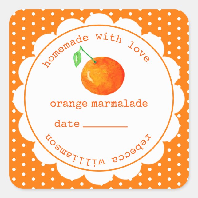 Adesivo Quadrado Praça Laranja Marmalade Jar, Homemade Personalizad (Frente)