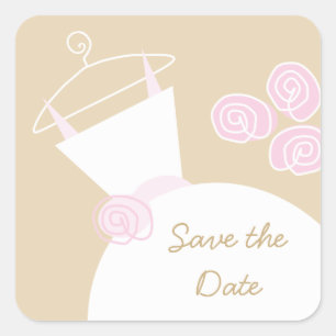 Adesivo Quadrado Praça Rosa de Casamento Beige 'Save the Date'