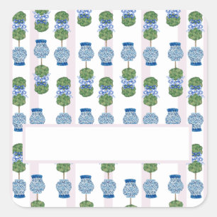 Adesivo Quadrado Praça Topiary Jar Jar Ginger Chinoiserie Rosa