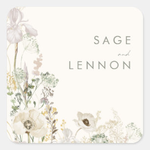 Adesivo Quadrado Prado de Flores Selvagens Focos de envelopes de