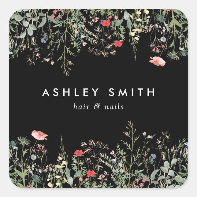 Adesivo Quadrado Prados de Flores Selvagens Pretas (Frente)