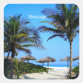 Adesivo Quadrado Praia Arenosa Com Palmeiras e Vista Para o Oceano 