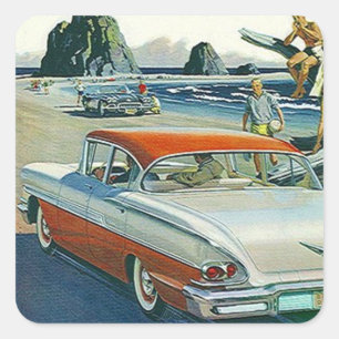 Adesivo Quadrado Praia de dois tons Auto Red White do Carro vintage