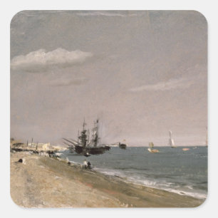 Adesivo Quadrado Praia de John Constable   Brigghton com mineiros,