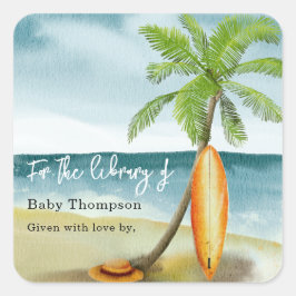 Adesivo Quadrado praia de surf de aquarela - para a biblioteca de