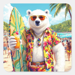 Adesivo Quadrado Praia de Urso Polar Fantasia Fofa