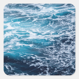 Adesivo Quadrado Praia de Verão do Oceano Azul de Ondas